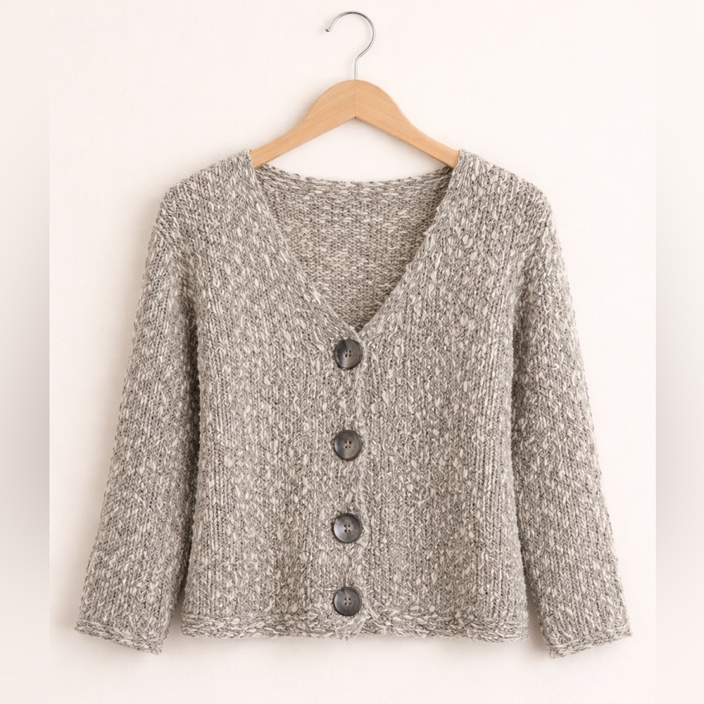 Fisherman Knit Cardigan  Grey and White Coastal